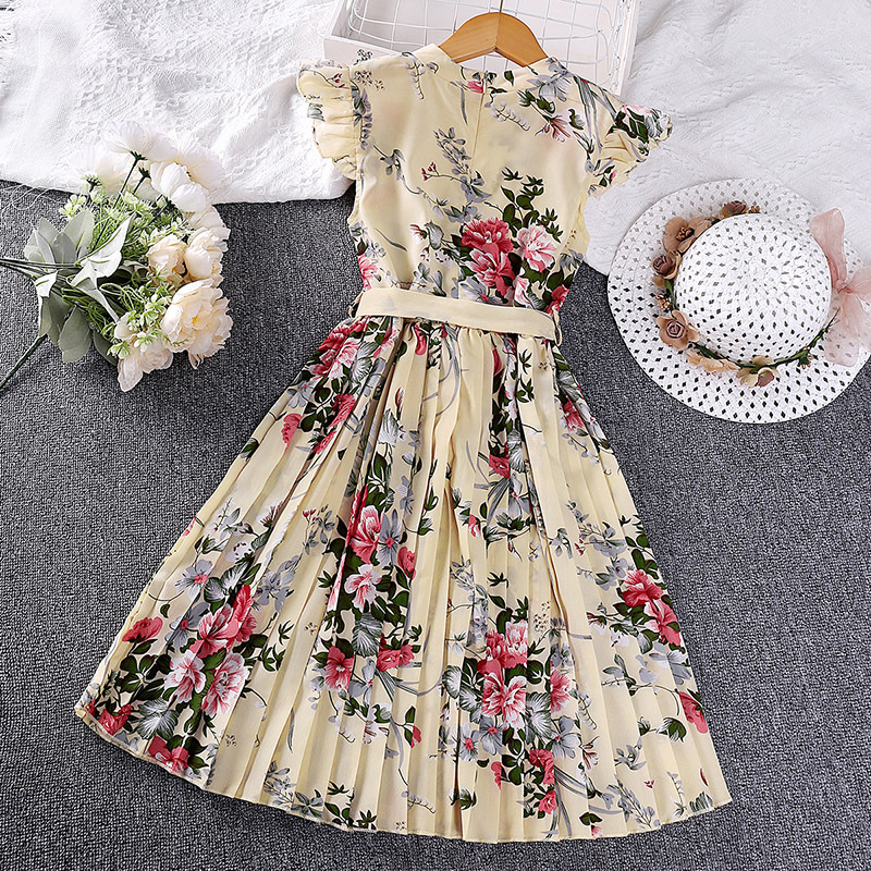 Midi Dress Dress Length Type Short Sleeve Sleeve Length Princess Flower Cotton Blend Polyester Girls Dresses