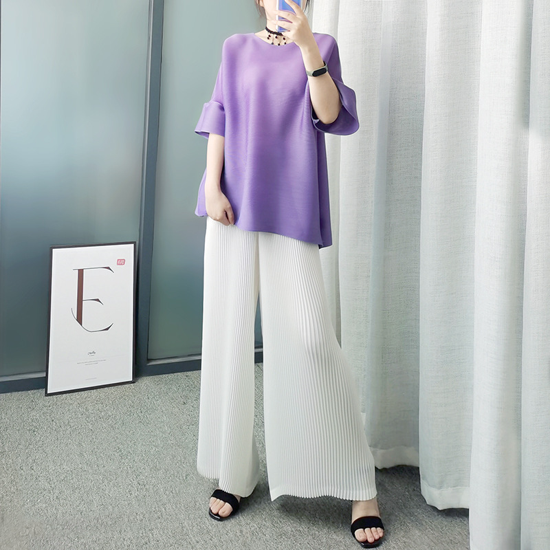 Pantalones anchos Miyake plisados K016 [en stock] de primavera/verano 2025, pantalones holgados de mujer, estilo drapeado, moda de alta gama.