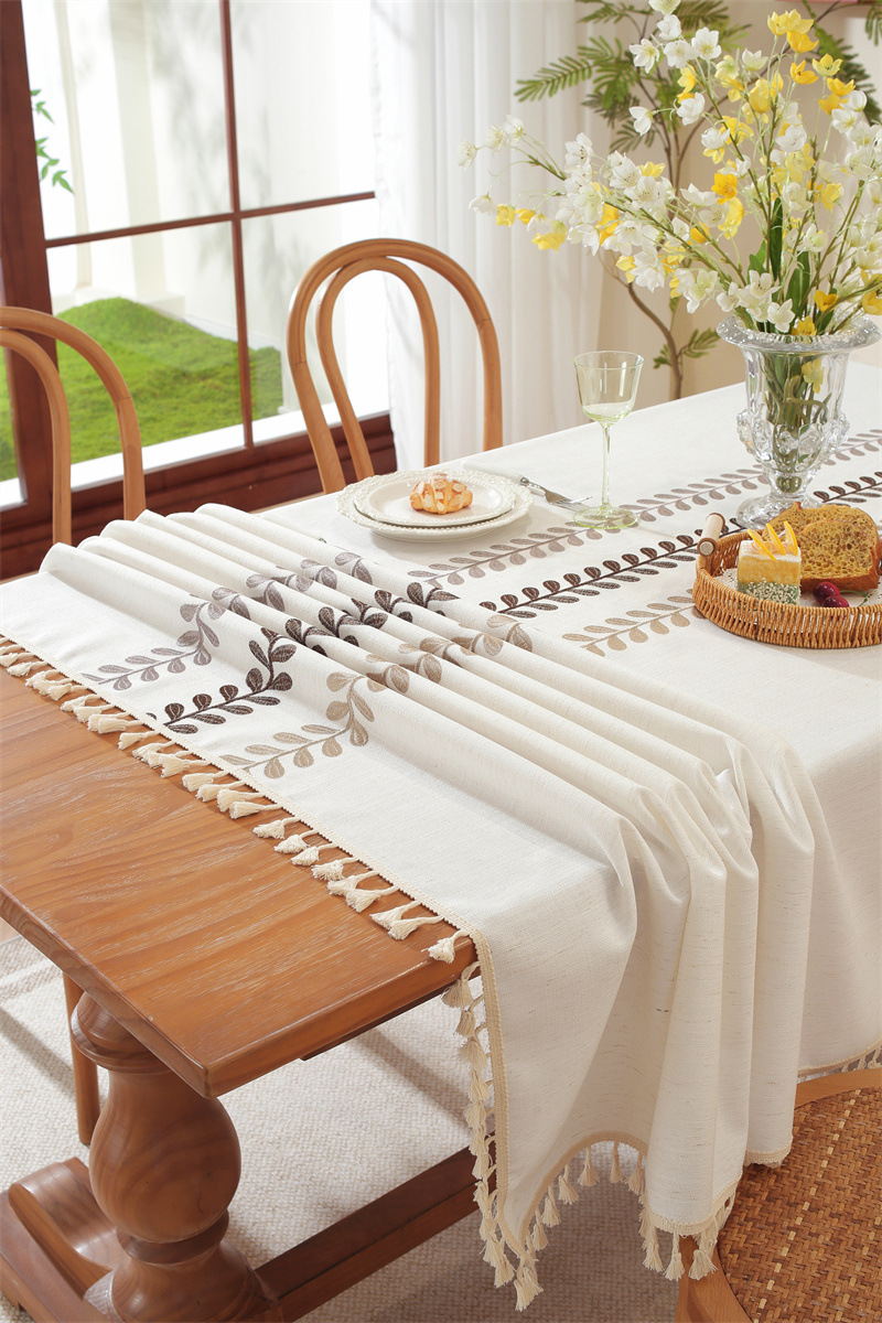 Tovaglia rettangolare da tavolino da caffè con nappe ricamate a foglie e fiori, spedizione diretta dal produttore._voghion.com