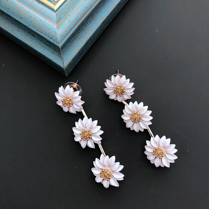 Pendientes Retro Flor Perla Blanca display picture 7