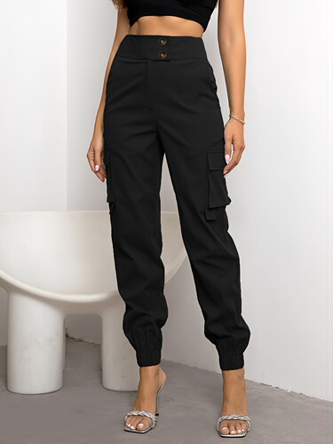 Women's solid-color casual ankle-tied multi-pocket workwear trousers—slim-fit, figure-flattering, minimalist European and American style with slight stretch.