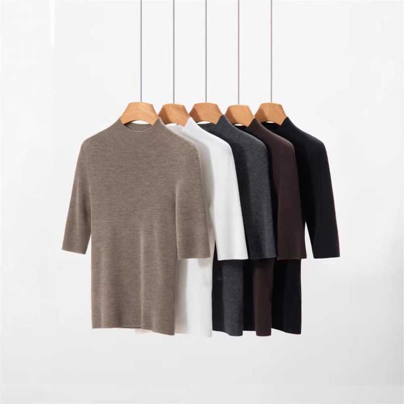 High-End Imitation Yangzi Yarn Half-Turtleneck Wool Sweater for Women, Thin Style, Five-Quarter Sleeve Knitwear, Mid-Sleeve Base Layer Short-Sleeve Top High-End Imitation Yangzi Yarn Half-Turtleneck Wool Sweater for Women, Thin Style, Five-Quarter Sleeve Knitwear, Mid-Sleeve Base Layer Short-Sleeve Top