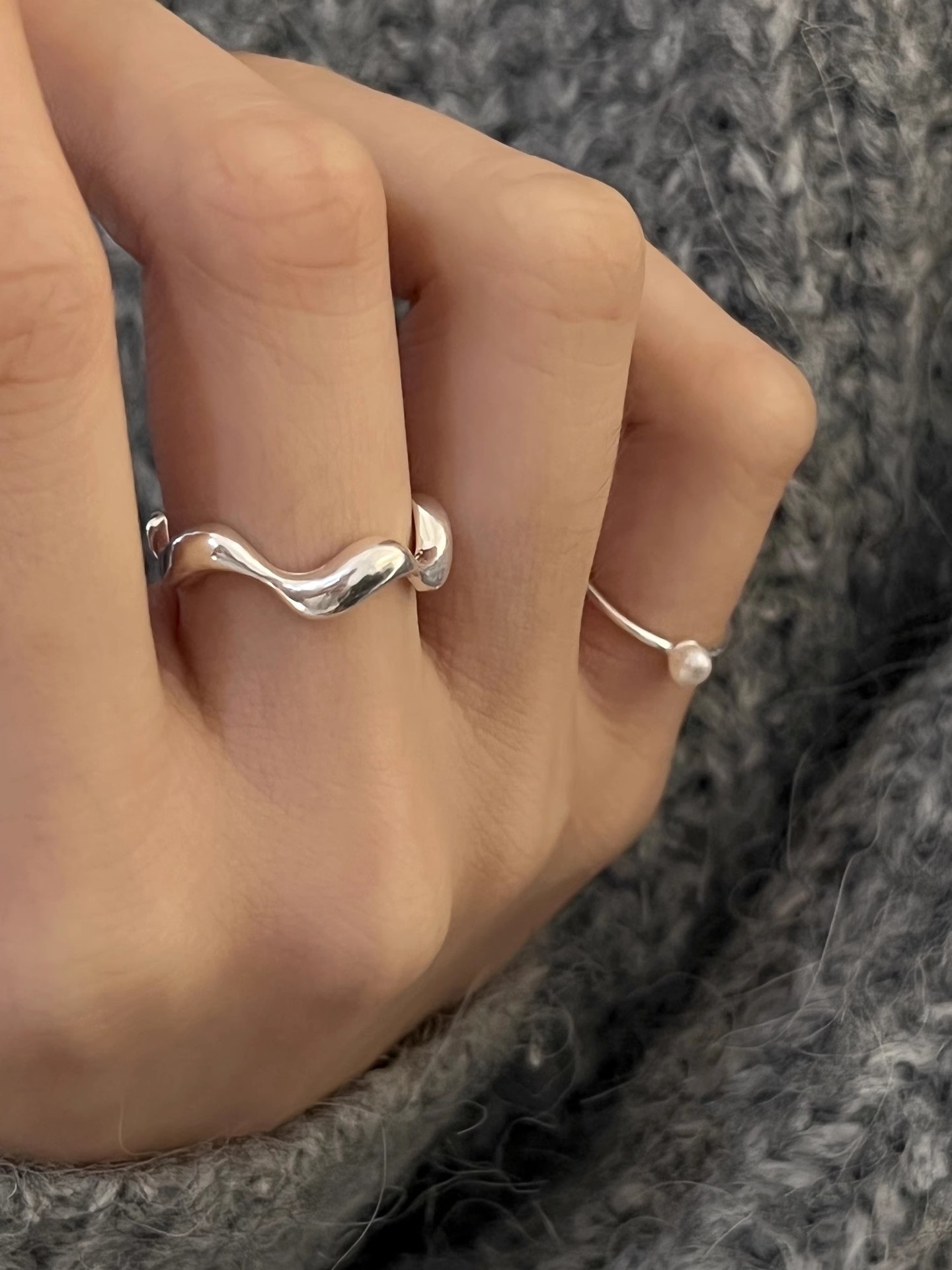 3g Weight Pearl Inlay Material Open Rings Classification Adjustable Ring Size 1 Piece Quantity Daily, Street Occasion 925 Sterling Silver Material Geometric Pattern Women's Gender Polishing, Inlay Design Simple Style Style 925 Sterling Silver Pearl Geometric Open Rings 1