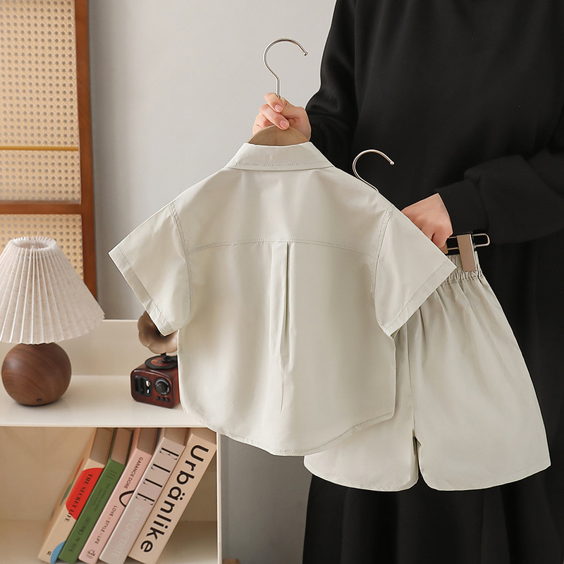 7192 traje de verano para niños 2025 nueva camisa con estampado de letras de manga corta de estilo occidental verano de dos piezas para niños verano