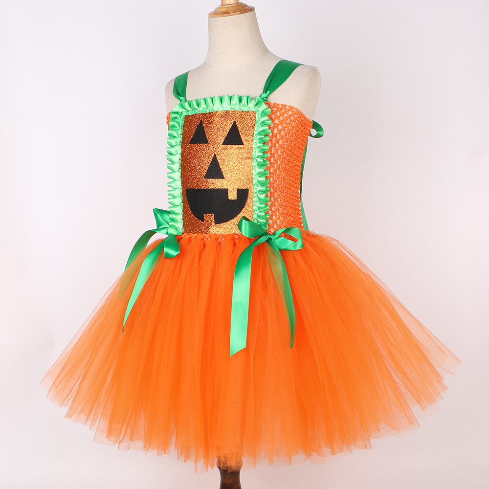 Costume da zucca per bambini, arancione, divertente, in tulle a rete, per bambine, per travestimenti COSPLAY_voghion.com
