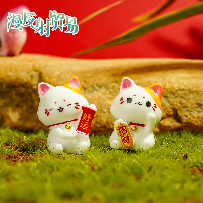 Mini regalos de animales, artesanías, simulación, decoración de escritorio de gato de la suerte, decoración de la consola central del automóvil, decoración pequeña