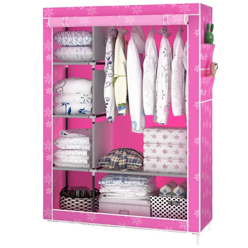 Simple wardrobe steel frame cloth wardrobe reinforced assembled wardrobe thickened non-woven dustproof storage wardrobe hanging wardrobe