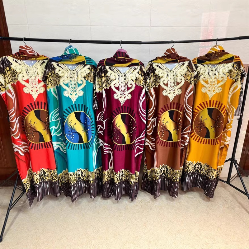 AH20268 #   New large-size computer-embroidered floral headscarf, rayon printed colorful robe wholesale