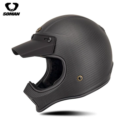 Soman Motorcycle Carbon Fiber Fiberglass Retro Off-Road Helmet Personalized Full-Face Helmet M7 Cycling Helmet for Men and Women Dot (Motosiklet kaskı (dəbilqə)) - carbon-fiber-matte-s