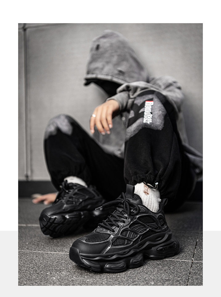Giày sneaker nam cổ thấp buộc dây đế dày bọc da phong cách thời trang, giày thể thao tăng chiều cao — Cà phê ZS-F 8965m, ZS-F8965 Xingka, ZS-F8965 màu đen chi tiết 16