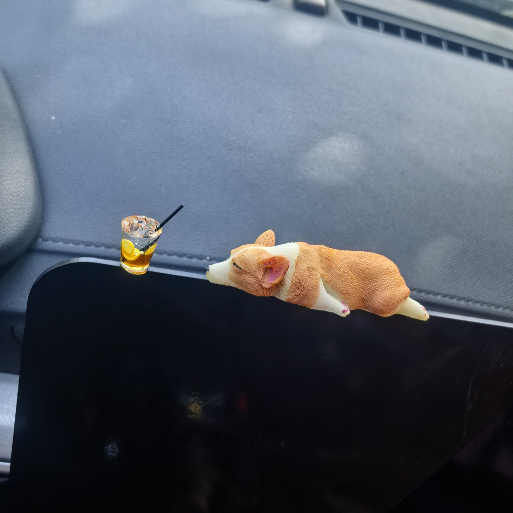 Mini posición para dormir, decoración de coche Corgi, decoración creativa de la consola central del coche, lindo coche de perrito de resina