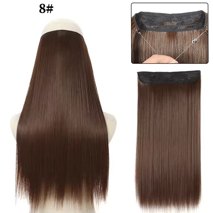 Nuevas pelucas de fibra de pescado cortina de cabello pelucas largo cabello recto sin marcas extensiones de cabello 26 pulgadas comercio exterior