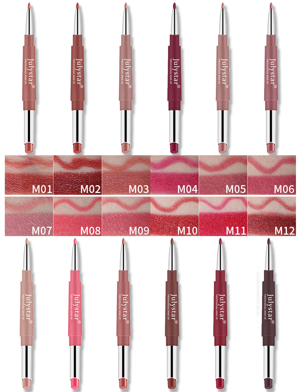 European and American cross-border double-headed red lip liner pens that do not fade or stick to the cup, pink rotating lipstick pens, wholesale of foreign trade cosmetics undefined