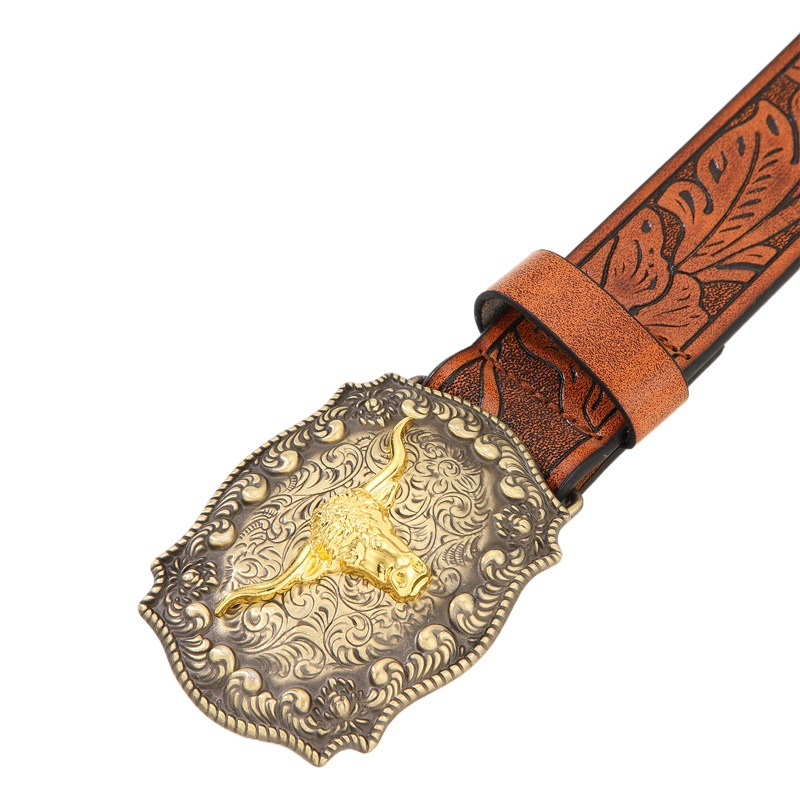 Cinturón hombres nueva hebilla de mezclilla occidental social durable frito calle americana de gama alta pantalones exteriores cinturón