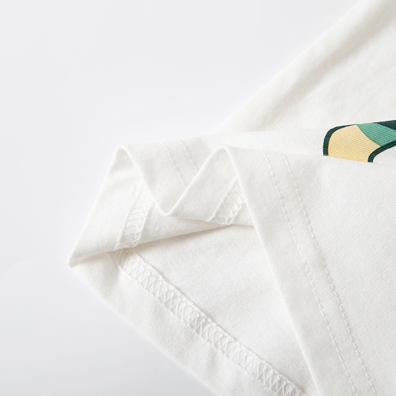 Ropa Infantil de Verano 2025, Versión Coreana, Camiseta de Manga Corta con Dibujos Animados de Dinosaurios, Top para Bebés, Cuello Redondo para Niños, a la Moda