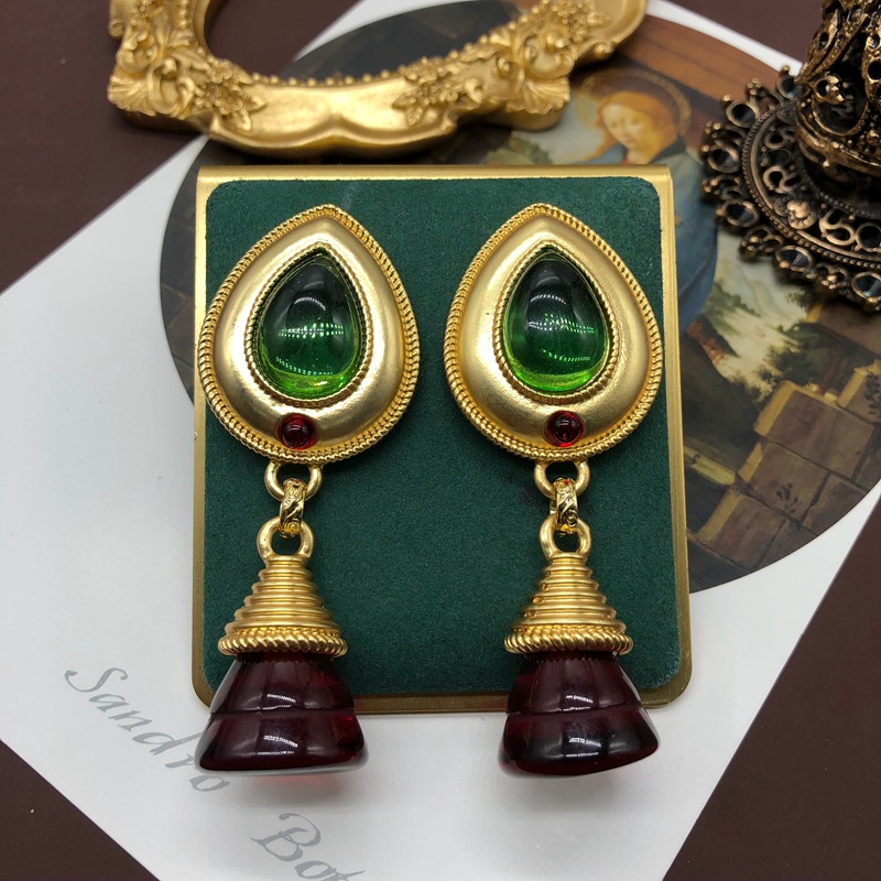 Inlay Design Retro Style 1 Pair Retro Water Droplets Alloy Inlay Artificial Gemstones Gold Plated Women's Drop Earrings