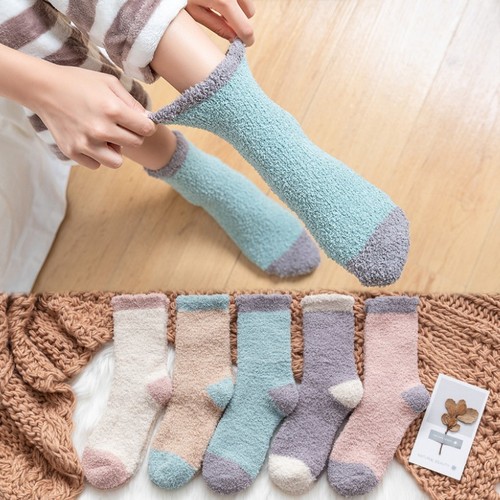 Socks women's coral velvet winter towel home thickened sleeping snow floor socks mid-calf socks half velvet socks wholesale