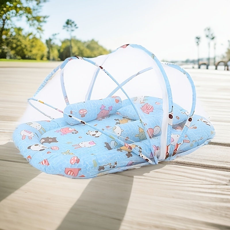 New Baby Fence Bed Multifunctional Baby Mosquito Net Bed Newborn Sleeping Anti-mosquito Bed with Pillow Guardrail