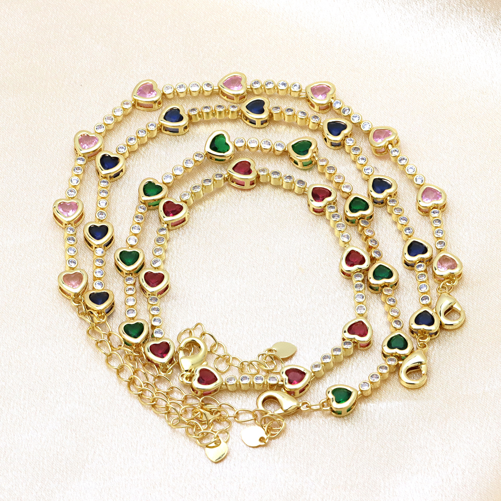 1 Piece Quantity Wholesale Jewelry Sweet IG Style Heart Shape Copper Zircon Plating Inlay Bracelets Chain-free