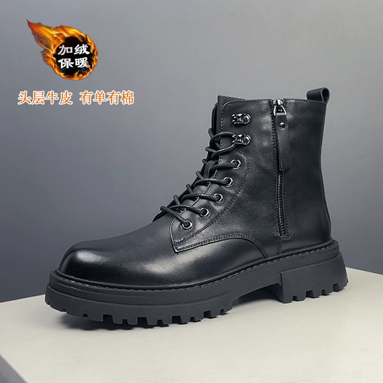 Голова кожаные сапоги Martin мужские осенние и зимние высокие сапоги британский стиль мужские бархатные сапоги Martin High Gang чистая кожа