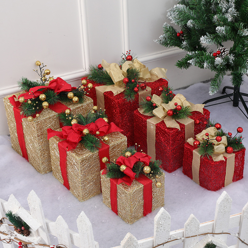 Conjunto Premium de Cestas de Presente de Natal - Cestas de Presente Elegantes em Tecido com Folhas de Pinheiro Douradas, Perfeitas para Decoração de Árvore e Exibição de Natal (Conjunto de 3 Peças)_voghion.com