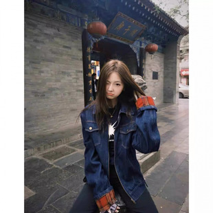Retro Plaid Splicing Denim Jacket for Women Spring & Fall 2025 New Design Versatile Casual Short Jacket Top