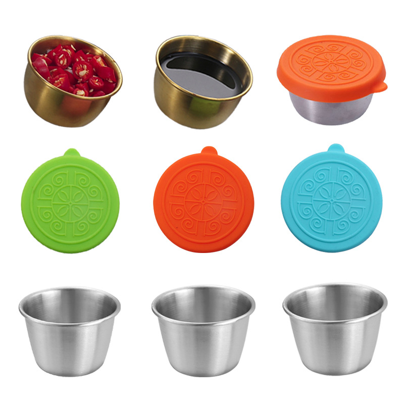Cross-border stainless steel dipping dish 50/70ml sauce dish jam cup Tomato butter salad dish with lid seasoning dish