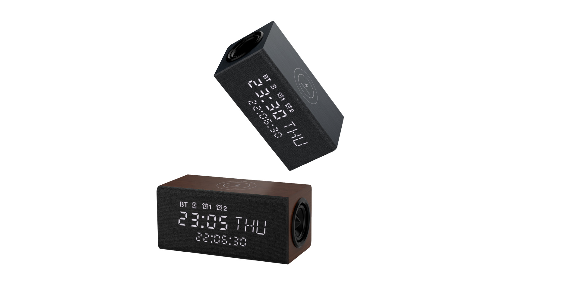 多功能新品無線充藍(lán)牙音箱 木質(zhì)復(fù)古鬧鐘藍(lán)牙音響無線充電15W手機