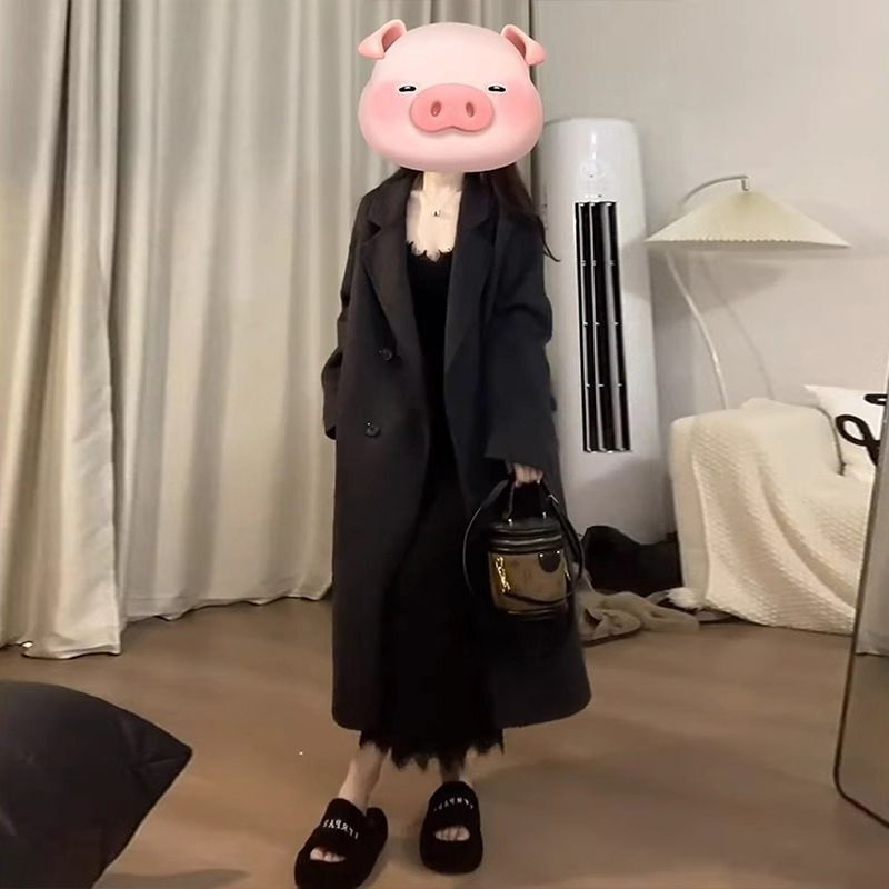 安可拉红叠穿法式慵懒风大衣大衣女小个子学生版秋冬宽松中长款|undefined