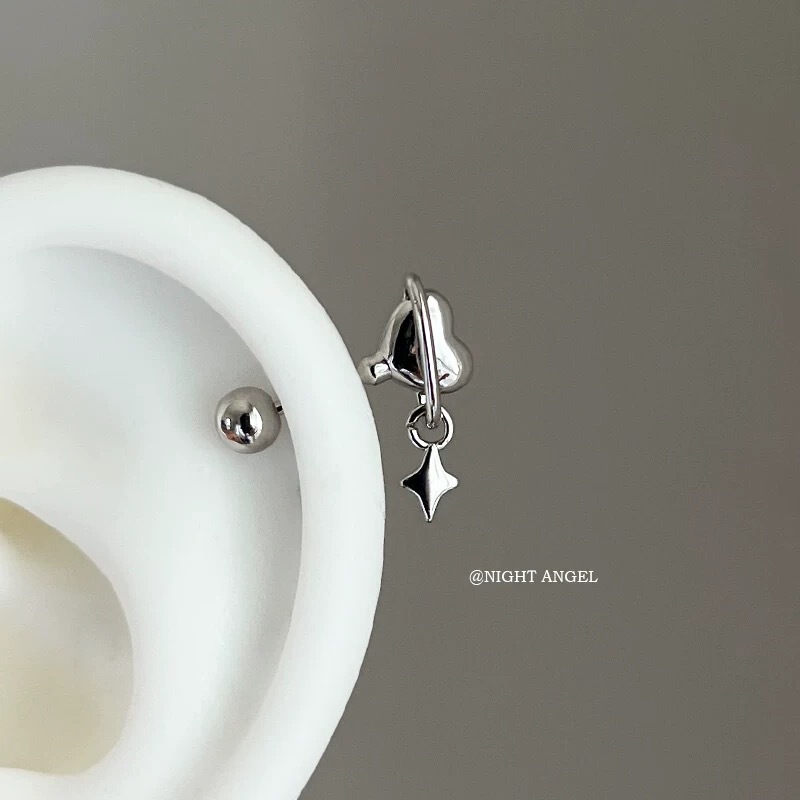 Dark Style Star Ring Three-Dimensional Heart Ear Bone Stud, Ear Cartilage Stud, Sweet Cool Minimalist Style Personalized Ear Cuff Stud Dark Style Star Ring Three-Dimensional Heart Ear Bone Stud, Ear Cartilage Stud, Sweet Cool Minimalist Style Personalized Ear Cuff Stud