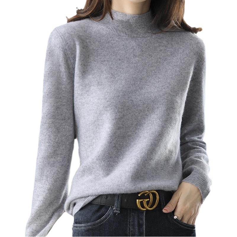 Nuevo medio suéter de cuello alto para mujer Otoño e Invierno suéter corto de color sólido suéter suelto engrosado camisa de fondo entrega de una pieza image 1