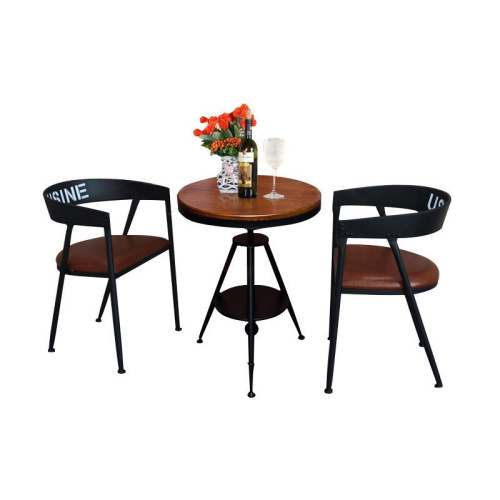 American-style solid wood dining table and chair set, restaurant & milk tea shop tables and chairs, industrial-style pub furniture, iron-framed adjustable-height dining table, small round table