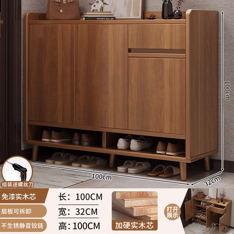 Mueble zapatero de madera maciza, nuevo modelo 2024, armario de almacenamiento para la entrada del hogar, estante de almacenamiento interior integrado para montar en la pared. image 10