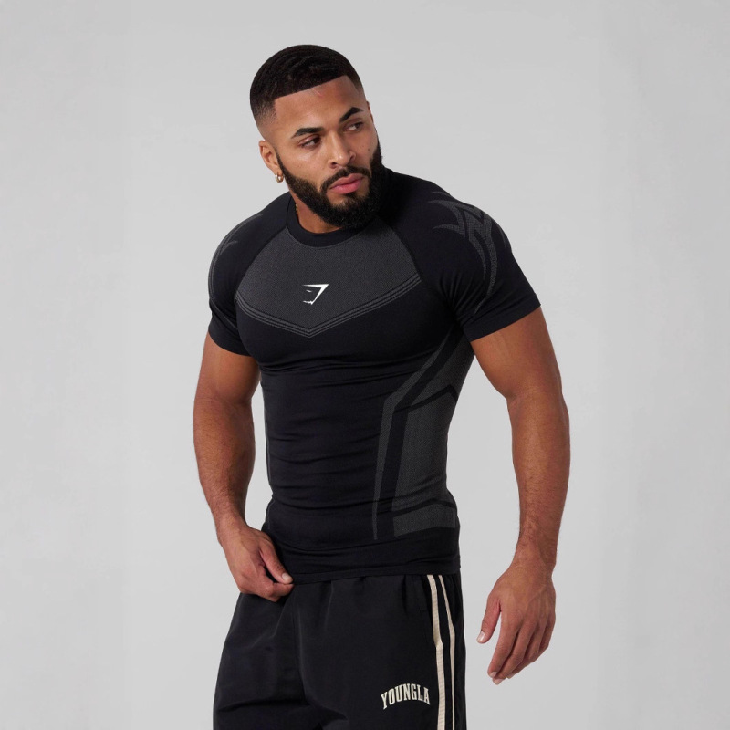 Gymshark New Summer Style Men's Tight-Fitting T-Shirt Jogger Sports Fitness Running Training Quick-Drying Short-Sleeved