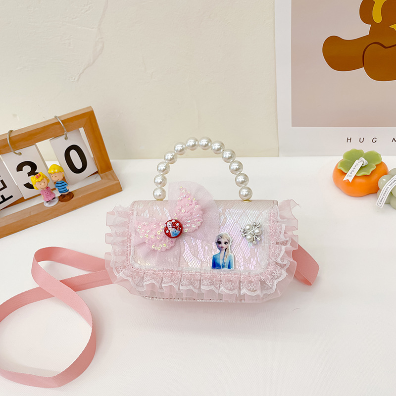 Bolsos para niños nuevos bolsos de perlas princesa niñas lindos bolsos de hombro de encaje arco cambio mochila