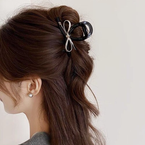 Korean-style bow clip for women, summer 2024 new hair clip, high-end hairpin, occipital hair accessory, shark clip