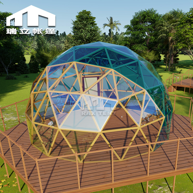景区透明圆顶帐篷防水户外玻璃星空房金色铝合金帐篷网红酒店民宿