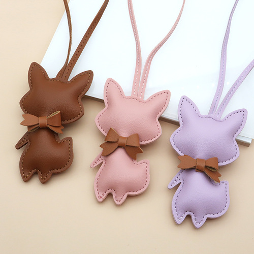 Creative Plush Fox Bag Charm Personalized Car Keychain Cartoon Little Fox Leather Charm Small Gift