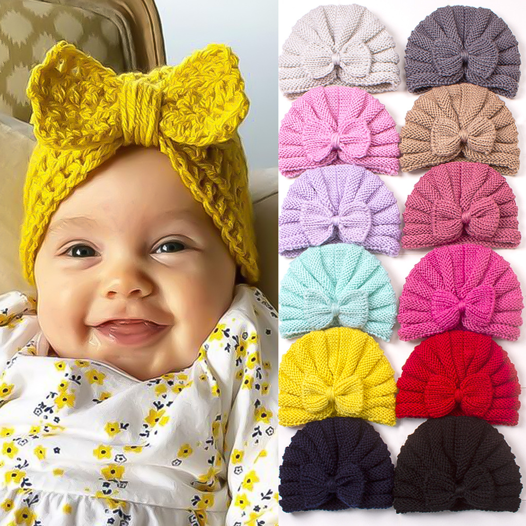 70g Weight Hat Classification Wool Cap Hats Type Daily Occasion Solid Color, Bow Knot Pattern Winter, Spring, Autumn Season Children Unisex Gender Knitted Design Fashion Style Children Unisex Fashion Solid Color Bow Knot Knitted Wool Cap 1