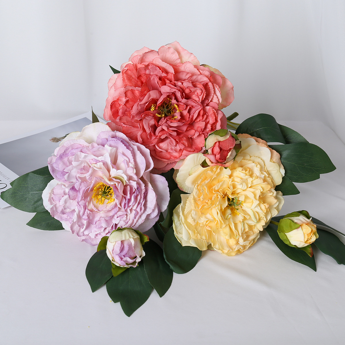Simulación de una sola rama 2 cabeza peonía de borde asado estilo nórdico decoración de bodas decorativa floral pintura al óleo peonía imitación flores