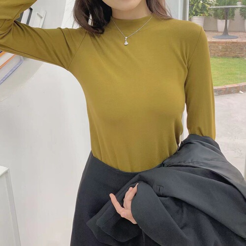 Pure Color Half-Neck Modal Base Shirt Women Autumn Warm Top Slim Fit Versatile Slimming Fall Top