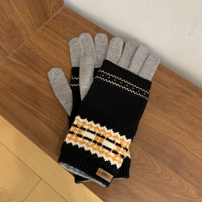 クリスマスの赤い取り外し可能な2つのジャカードのニットの毛糸の手袋の女性の秋冬の防寒の保温の騎乗はタッチパネルができます。|undefined