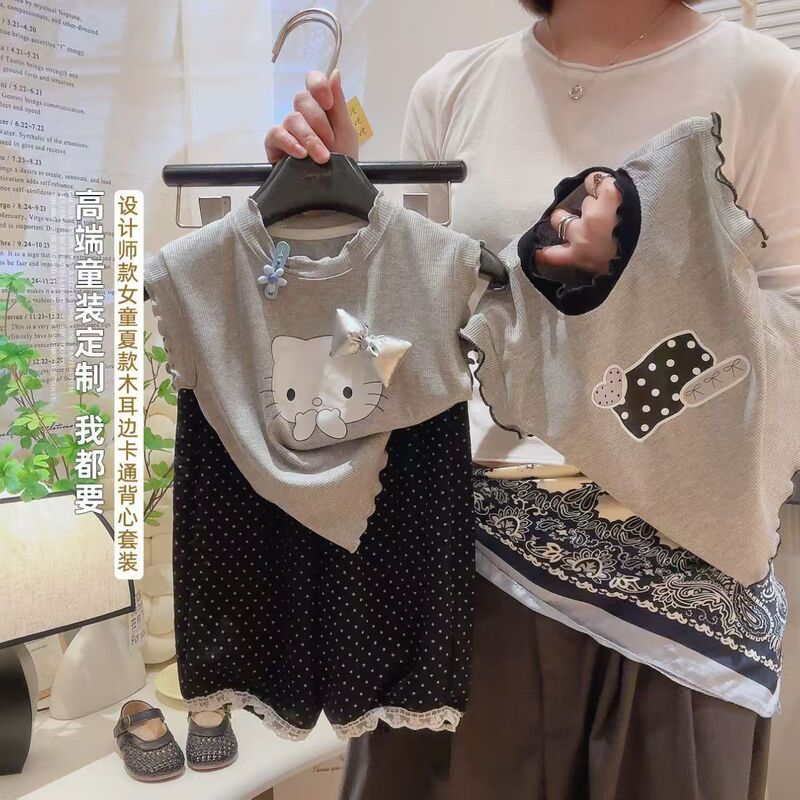 2026 New Cute Style Girls' Parent-Child Matching Outfits, 3D Short-Sleeve Tops with Ear Design, Polka Dot Cropped Pants for Older Children, Super Adorable 2026 New Cute Style Girls' Parent-Child Matching Outfits, 3D Short-Sleeve Tops with Ear Design, Polka Dot Cropped Pants for Older Children, Super Adorable