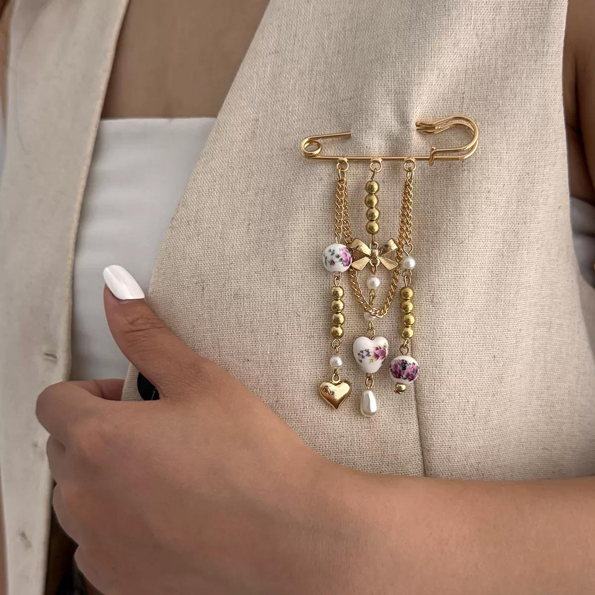 欧美跨境饰品 ins风多巴胺桃心合金胸针 甜美蝴蝶结CCB串珠别针