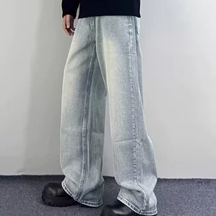 Свободные прямые джинсы oversize, ретро американский стиль, стоунвош синие, S–3XL