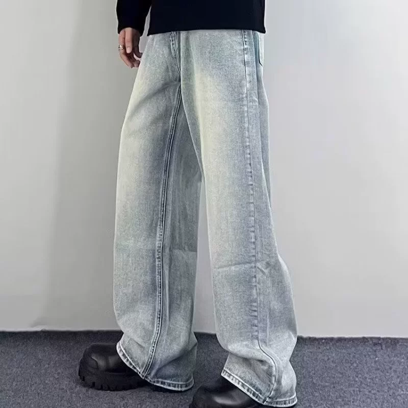 Свободные прямые джинсы oversize, ретро американский стиль, стоунвош синие, S–3XL