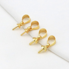 鍍18K金帶吊玉墜夾扣 羊眼瓜子扣 diy配件珍珠吊墜瓜子托盤扣B87