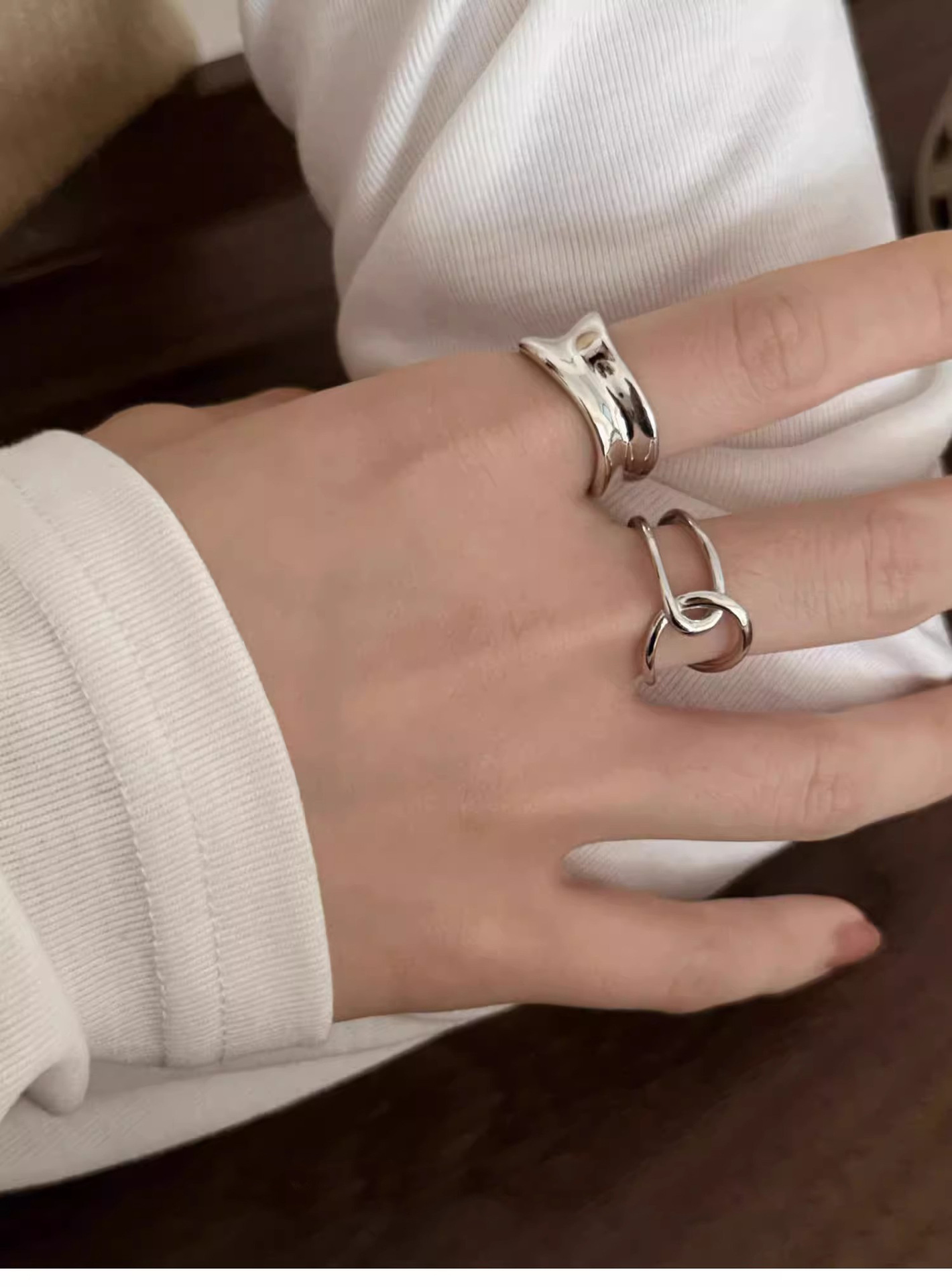 Wide Irregular Plain Band Cross Geometric Curves, Index Finger With Niche Open Design, Personalized Ring Wholesale_voghion.com