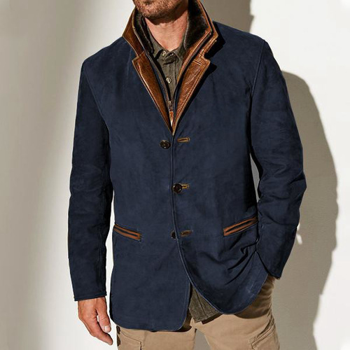 Cross-border Spring/Summer New Men's European and American Style Vintage Jacket Men's Casual Outerwear Lapel Workwear Patchwork Contrasting Color Top