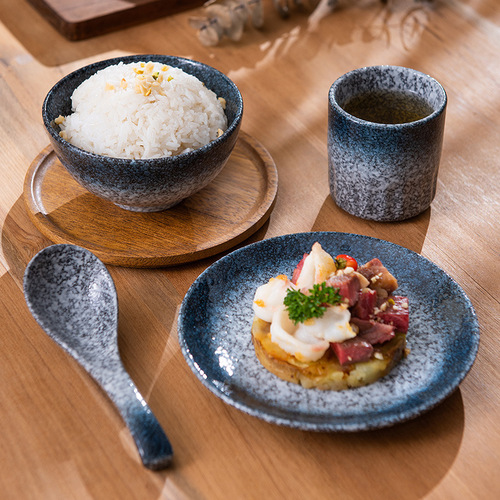 Hotel tableware four-piece Japanese-style ceramic one-person dinnerware set hot pot countertop restaurant hotel bowls and plates